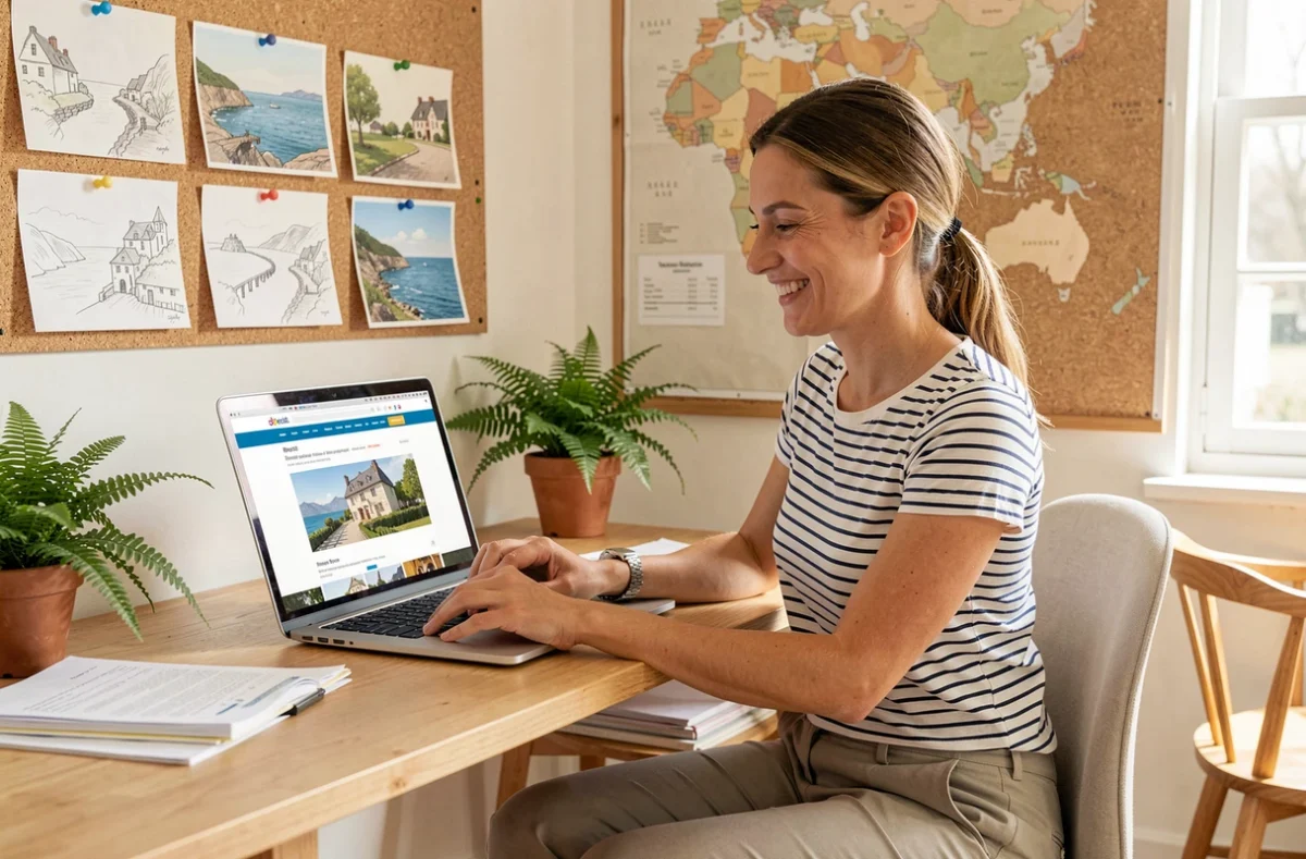 Webdesigner de Finist'web travaillant sur la refonte d'un site touristique local dans un bureau aux accents bretons à Brest