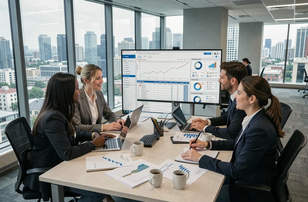 Équipe d'analystes financiers surveillant les activités d'une entreprise sous enquête réglementaire dans un bureau moderne en 2026