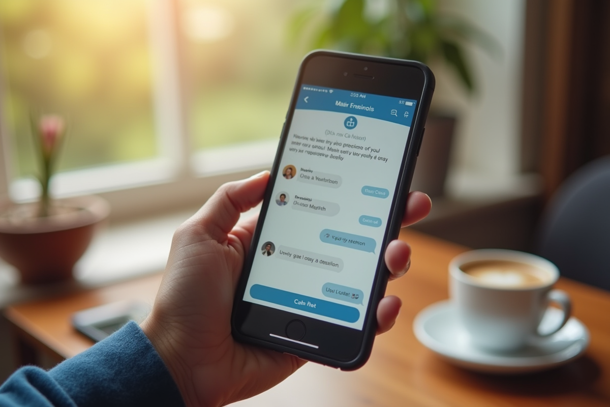Chat en ligne sur smartphone dans un cadre cosy