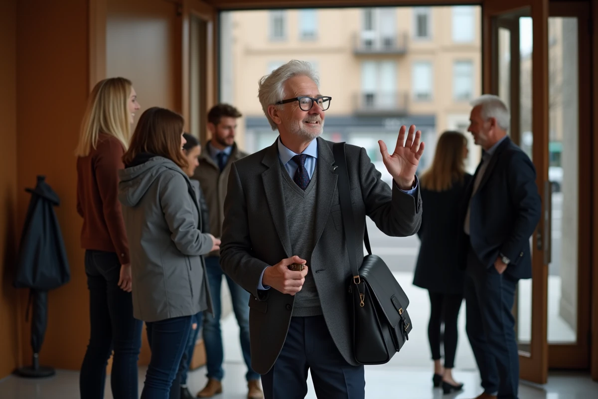 Collegues &eacute;changeant au sortir de l