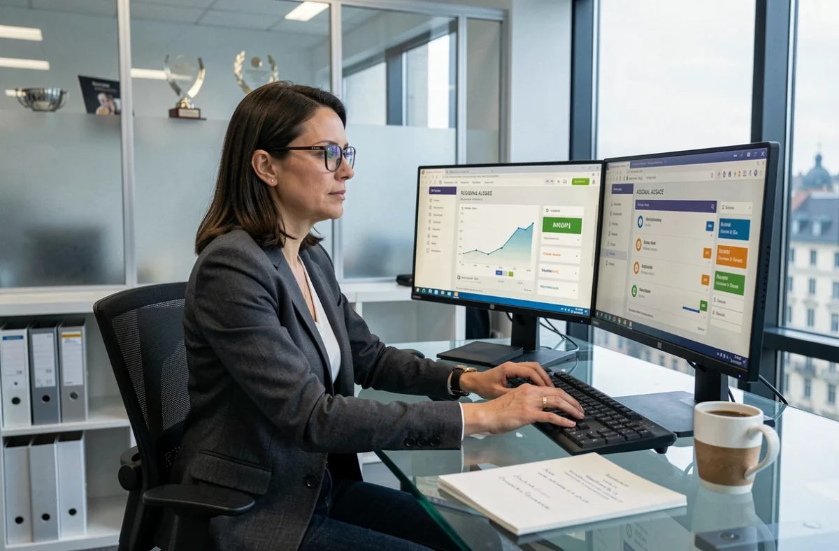 Stratège digitale comparant les performances d'une agence SEO locale alsacienne et d'une agence nationale sur double écran