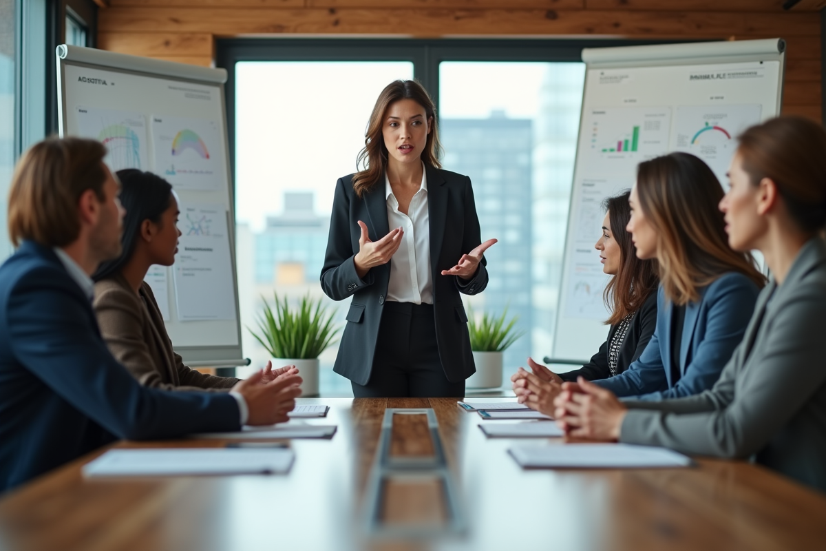 Professionnelle RH discutant avec une équipe au sein d