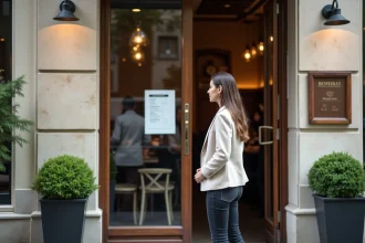 Femme découvrant l'entrée du restaurant Il Est La dans le 8e arrondissement de Lyon