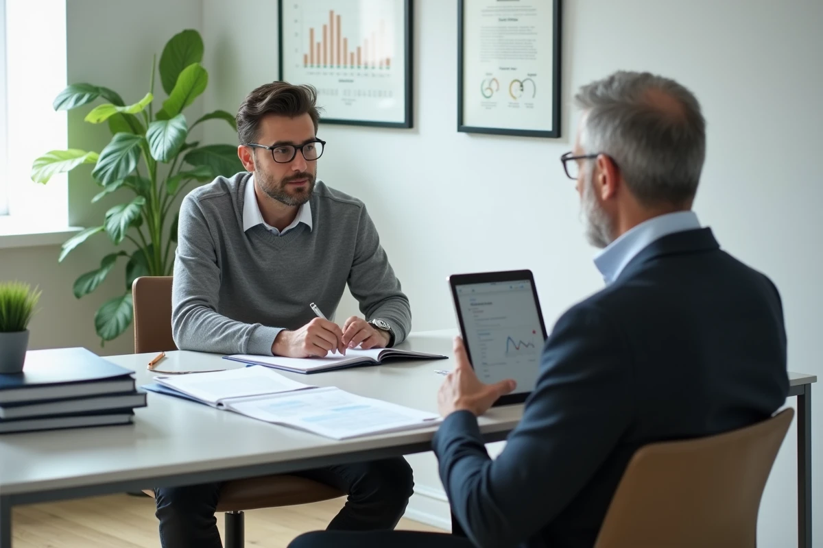 Entrepreneur en réunion avec un expert-conseil pour piloter la croissance de son entreprise sans perdre le contrôle