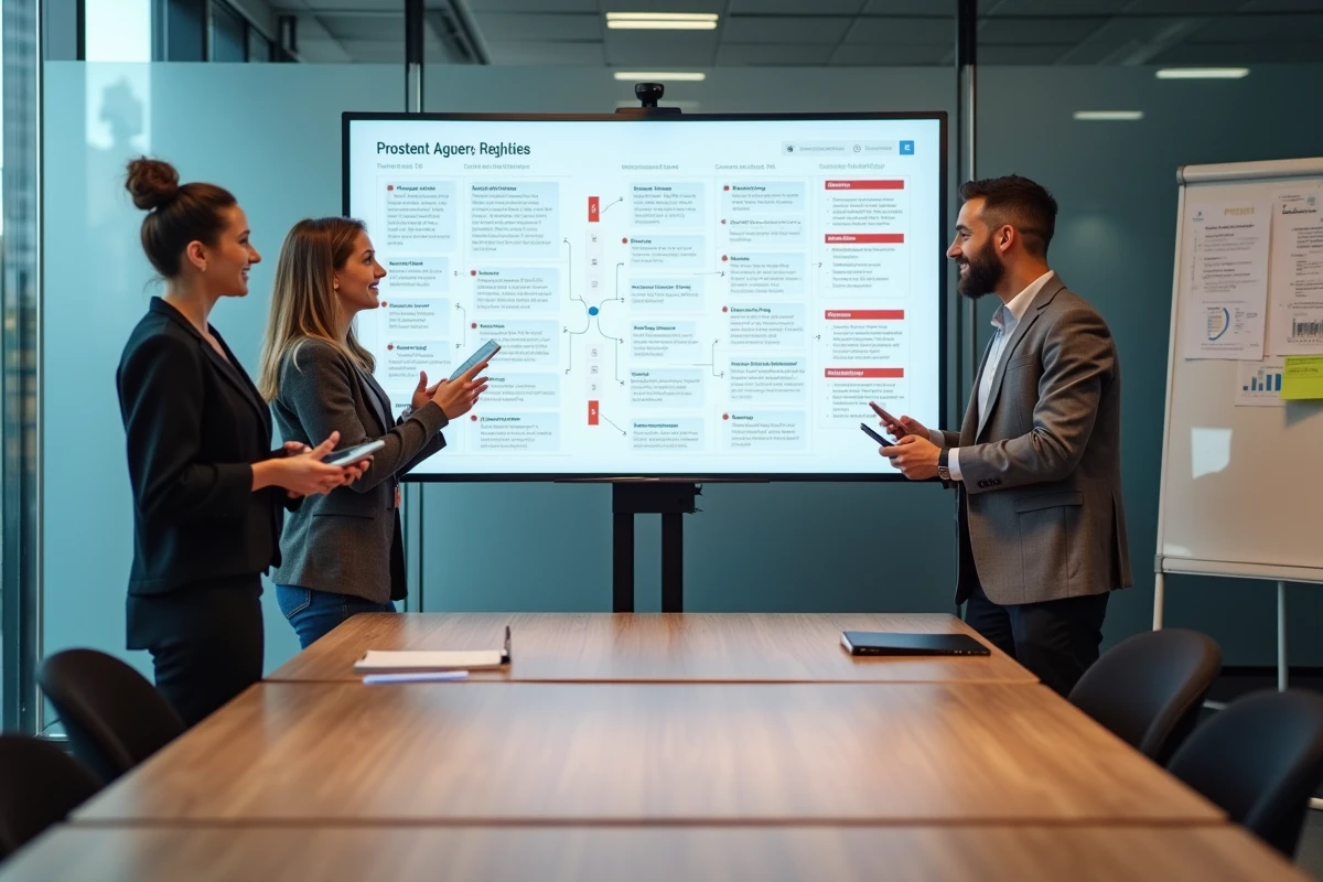 Équipe marketing collaborant autour d'une stratégie de contenu digitale structurée via un blog