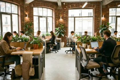 Espace de coworking moderne proche de la gare de Lyon à Paris avec des professionnels travaillant sur leurs ordinateurs