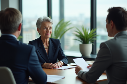 Femme d'affaires dans un bureau moderne lors d'une remise de lettre