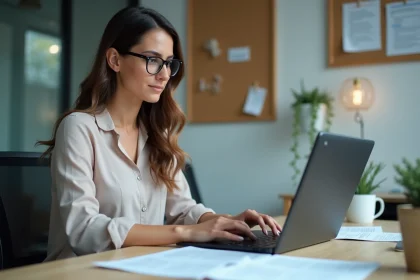 Femme au bureau travaillant sur un ordinateur portable