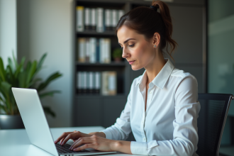 Femme d affaires consultat des normes officielles sur son ordinateur