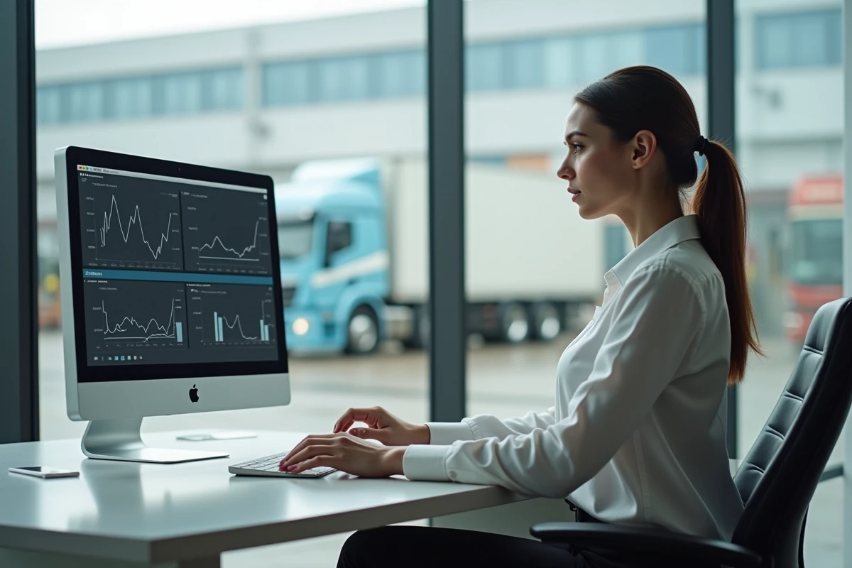 Femme en bureau analysant des graphiques de stock
