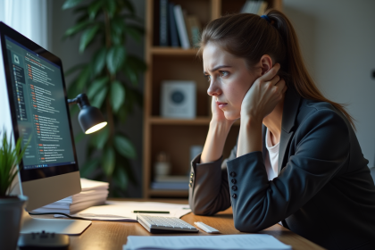 Femme préoccupée dans un bureau à domicile moderne
