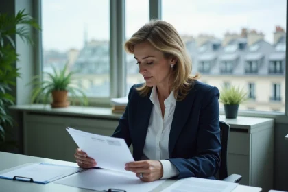 Femme municipale à Paris examinant des documents confidentiels