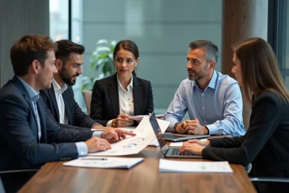 Groupe de professionnels en réunion dans un bureau moderne