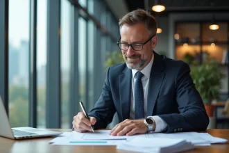 Homme d'affaires en réunion de travail dans un bureau moderne