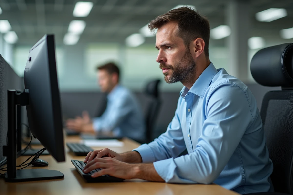 Homme d affaires tapant au clavier au bureau