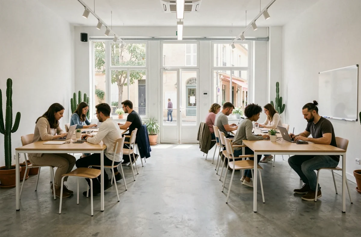 Vue intérieure d'un espace de coworking à prix abordable dans la ville d'Orange, Vaucluse