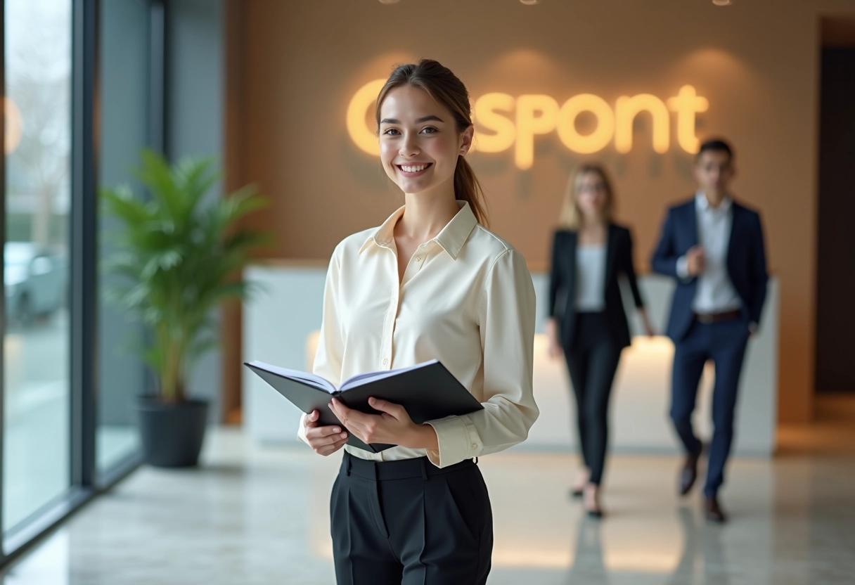 Jeune femme souriante dans le hall d
