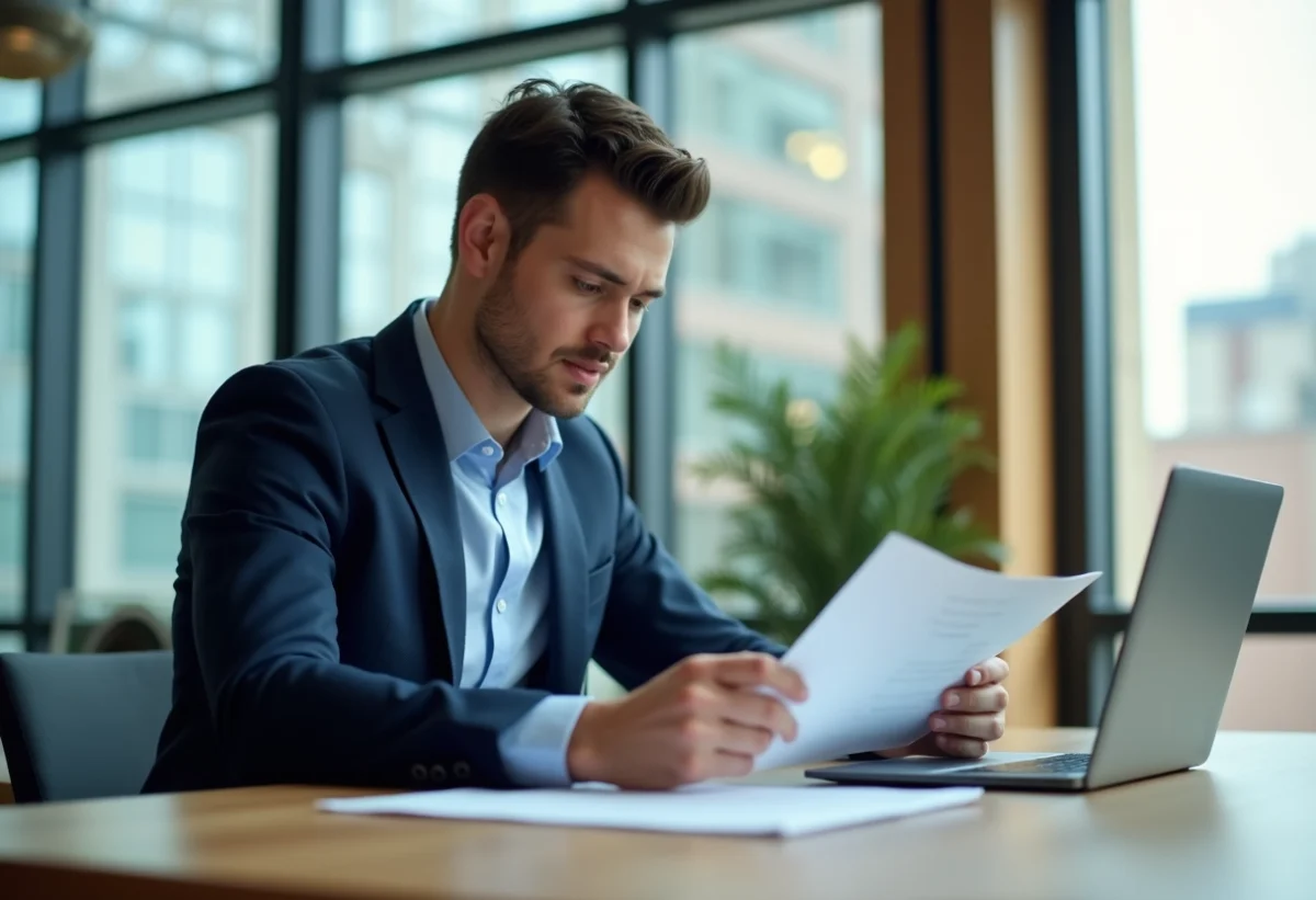 Jeune homme d'affaires en costume dans un bureau moderne