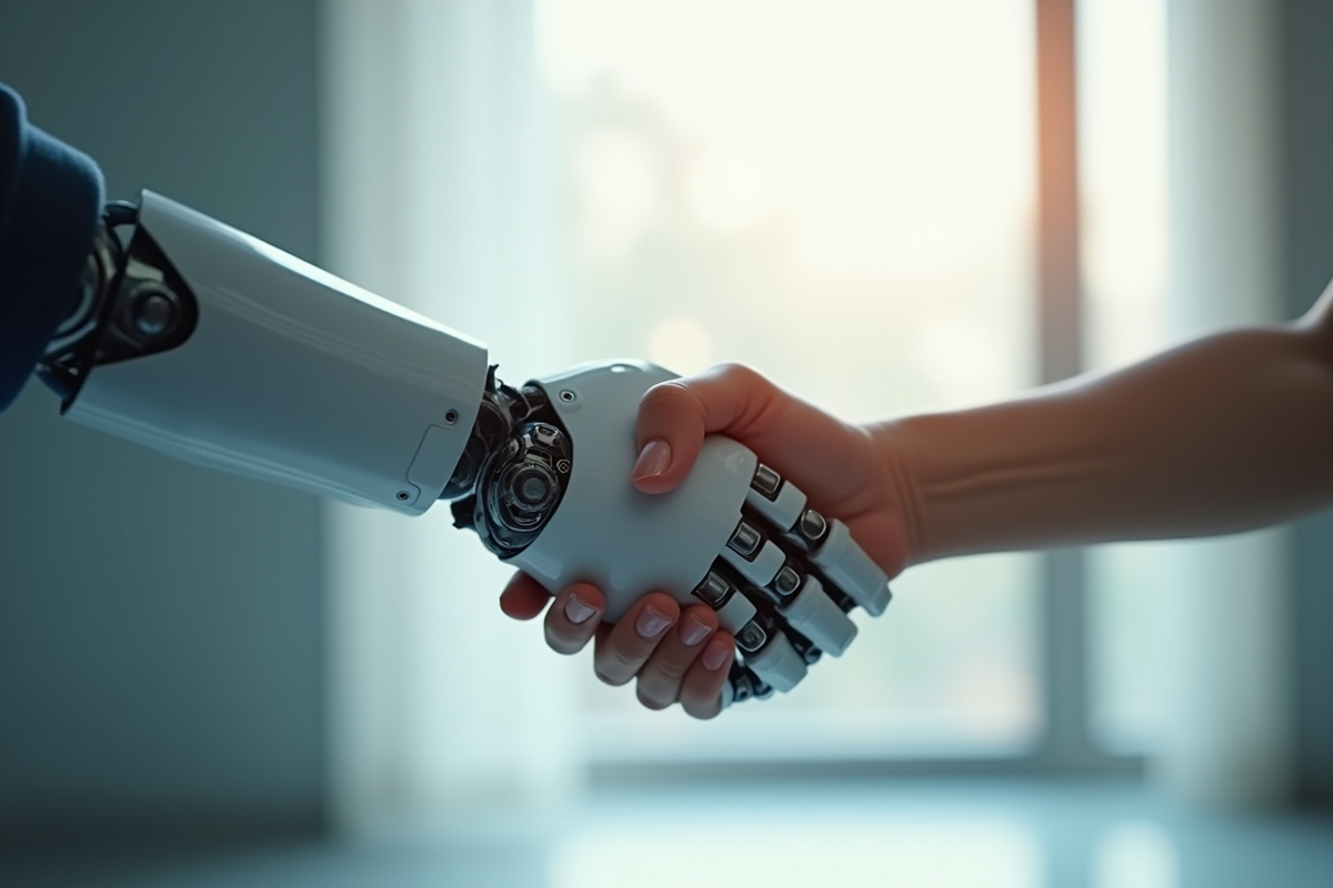 Main robotique serrant la main d