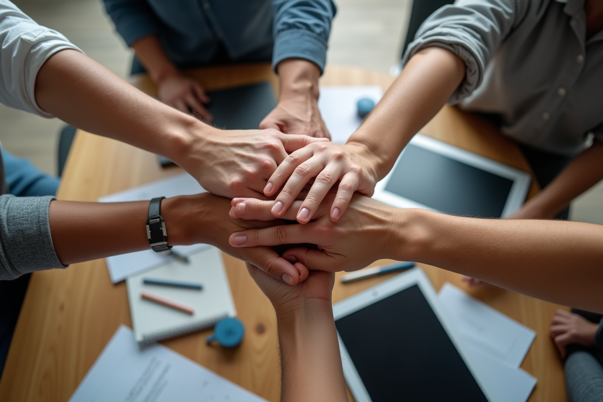 Quatre mains jointes symbolisant le travail d