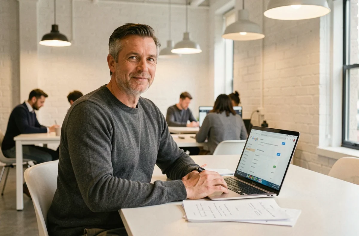 Paul Vengeons, consultant SEO indépendant, travaillant sur une stratégie de référencement dans un espace de coworking