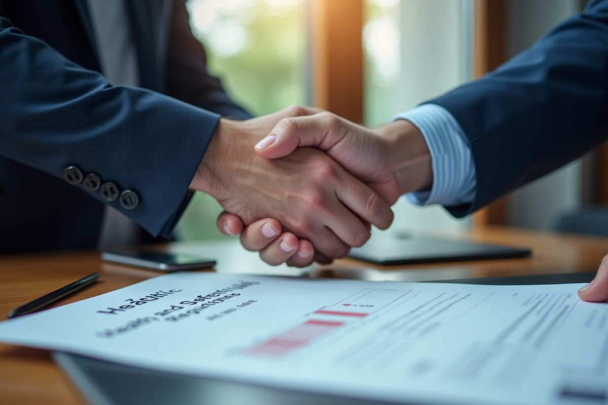 Poignée de main entre un manager et un inspecteur sécurité