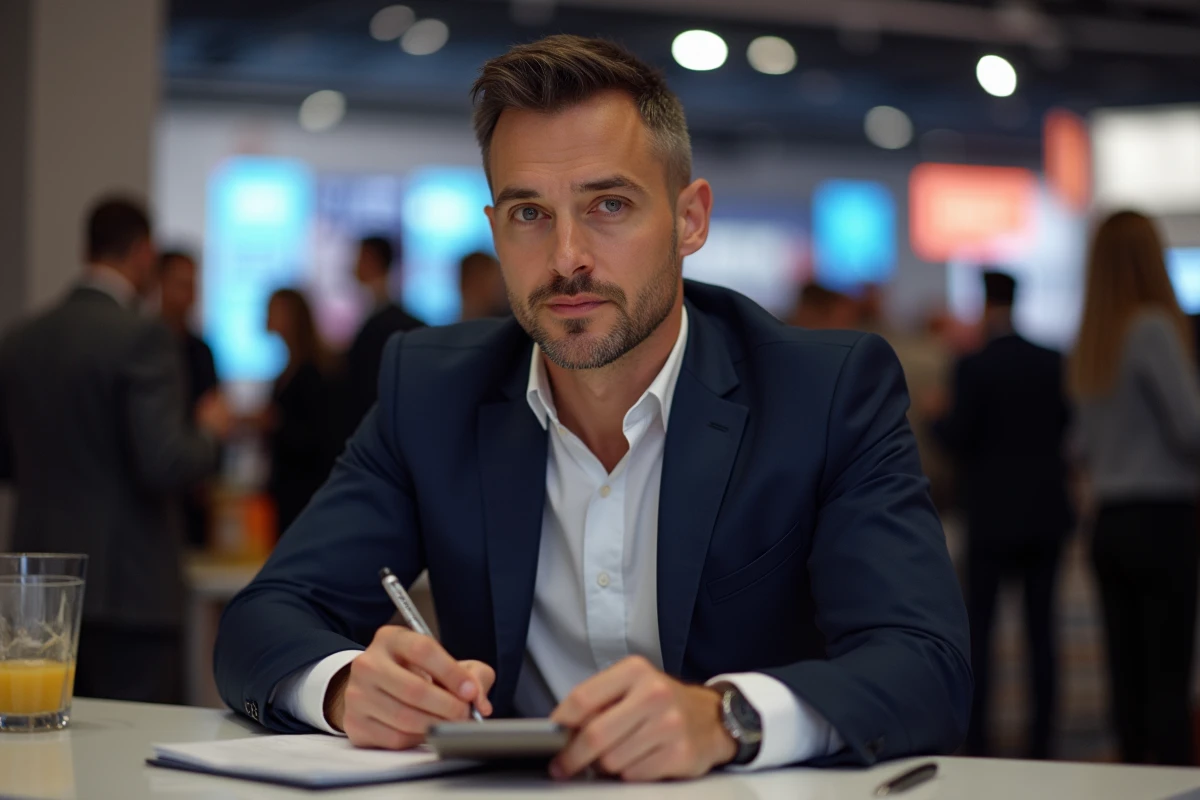 Homme d'affaires prenant des notes pour organiser ses rendez-vous après une session de networking B2B