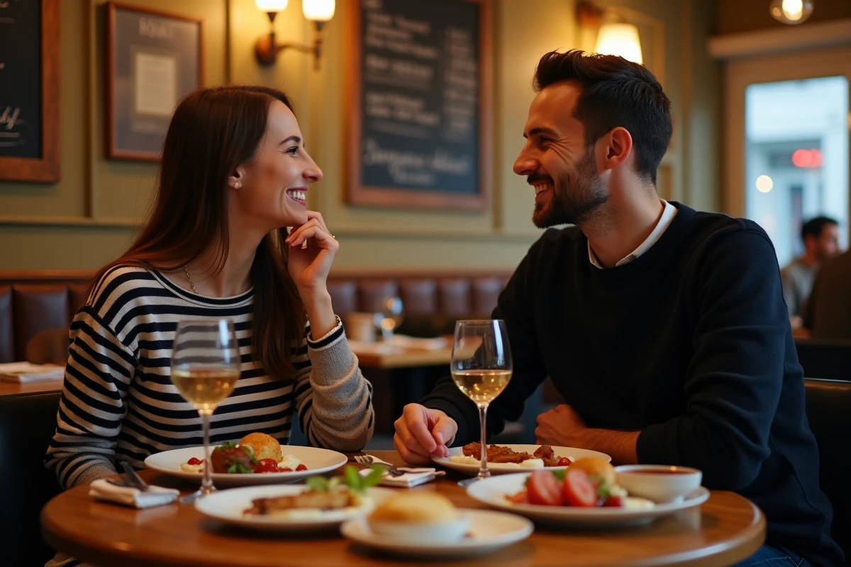 Deux amis partageant un repas au restaurant Il Est La dans le 8e arrondissement de Lyon