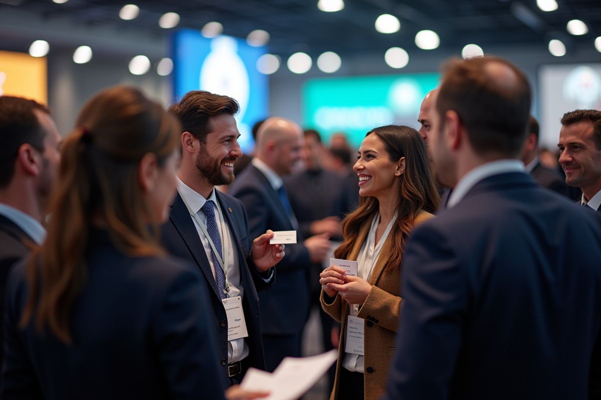 Professionnels échangeant des cartes de visite lors d un événement