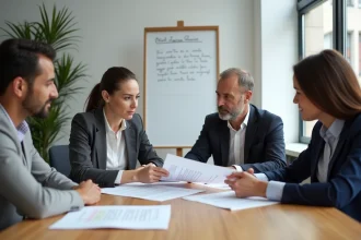 Membres d'une association réunis autour d'une table pour examiner et modifier les statuts de leur organisation