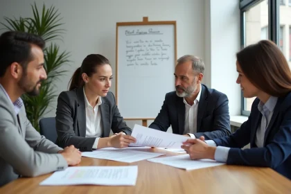 Membres d'une association réunis autour d'une table pour examiner et modifier les statuts de leur organisation