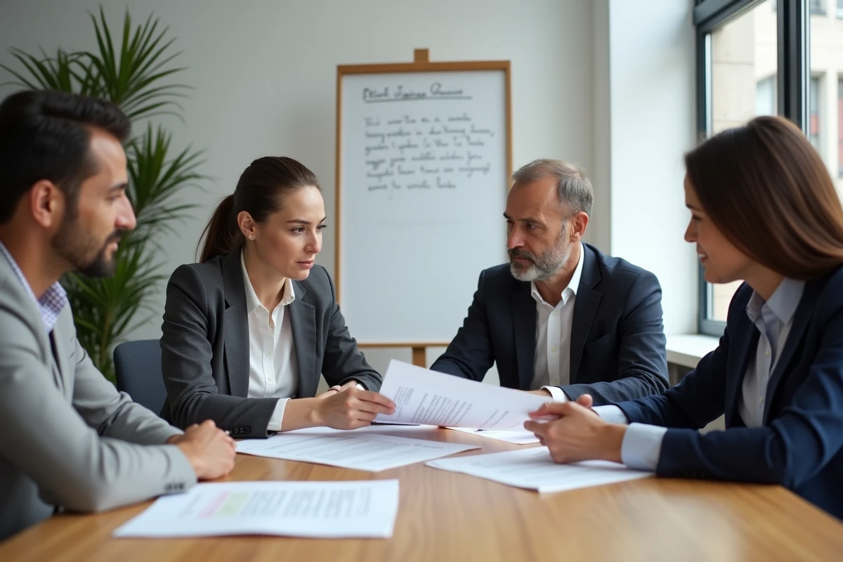 Membres d'une association réunis autour d'une table pour examiner et modifier les statuts de leur organisation