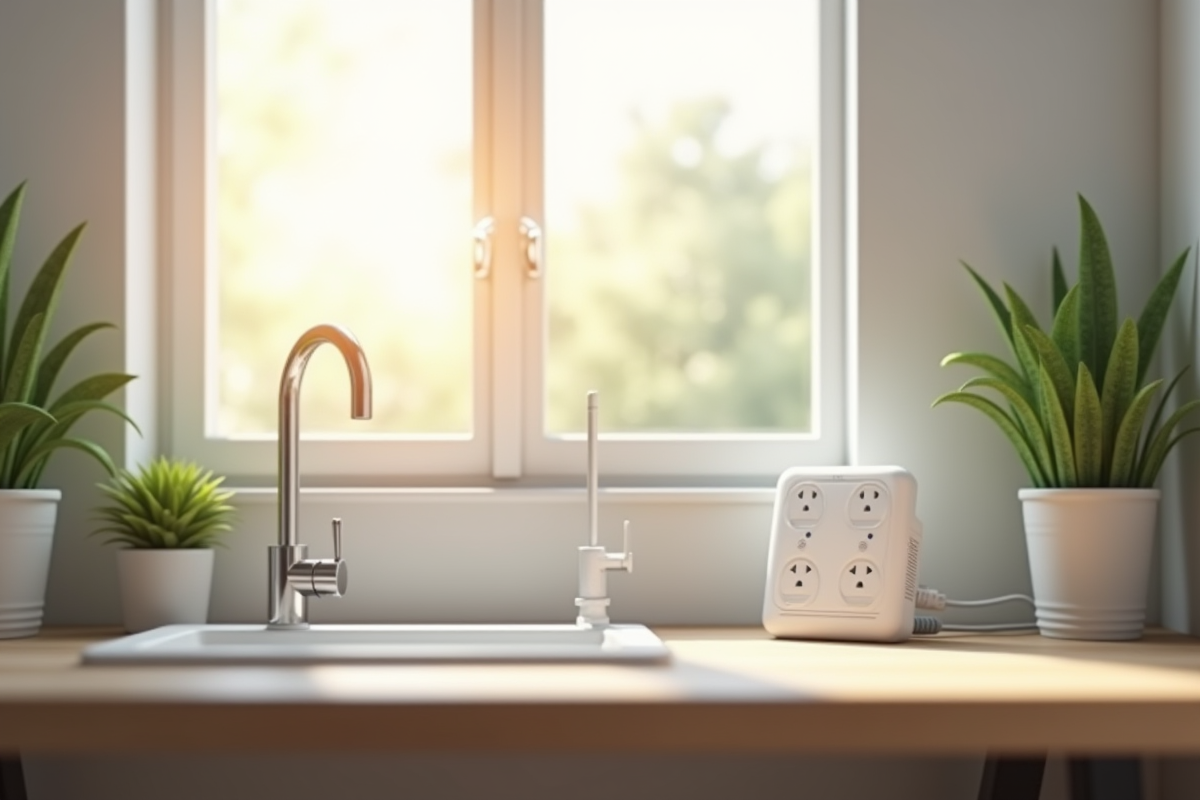 Éléments essentiels comme robinet et prises électriques